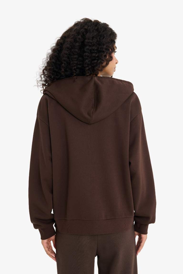 Relax Fit Hooded Basic Thick Fabric Cardigan