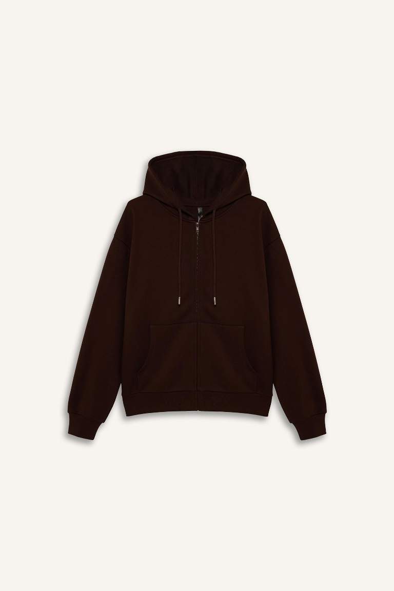 Relax Fit Hooded Basic Thick Fabric Cardigan