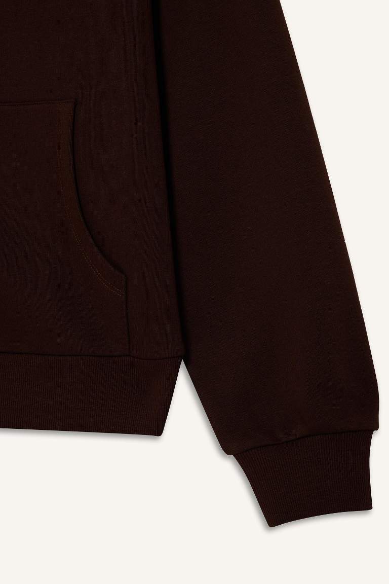 Relax Fit Hooded Basic Thick Fabric Cardigan