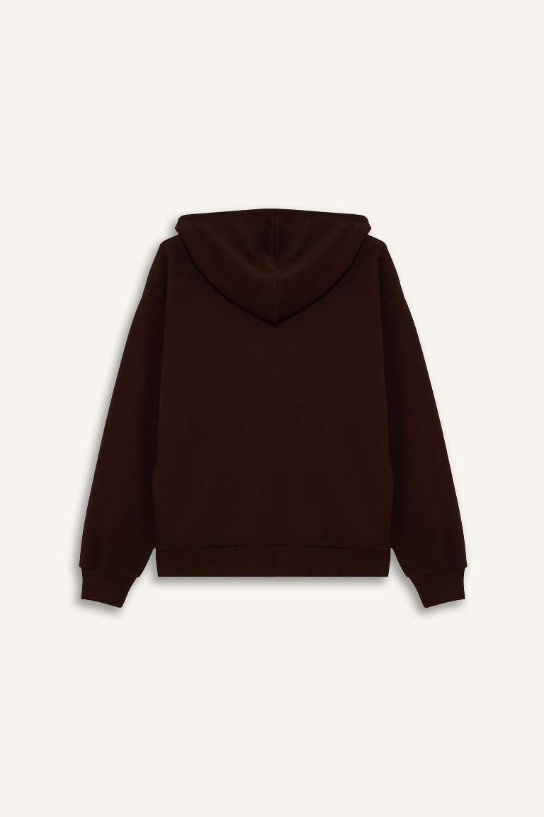 Relax Fit Hooded Basic Thick Fabric Cardigan