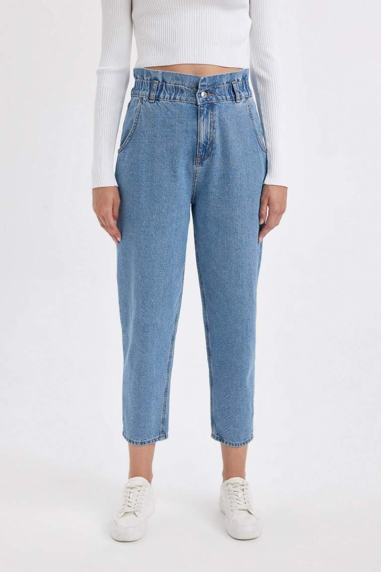 Paperbag High Waist Ankle Washed Jeans