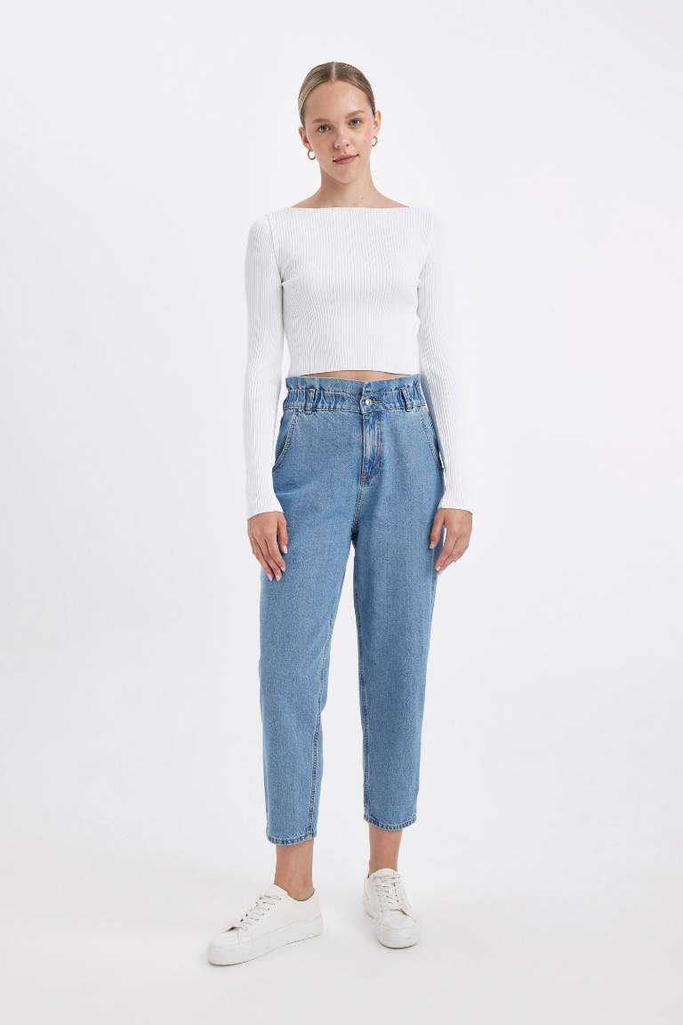 Paperbag High Waist Ankle Washed Jeans