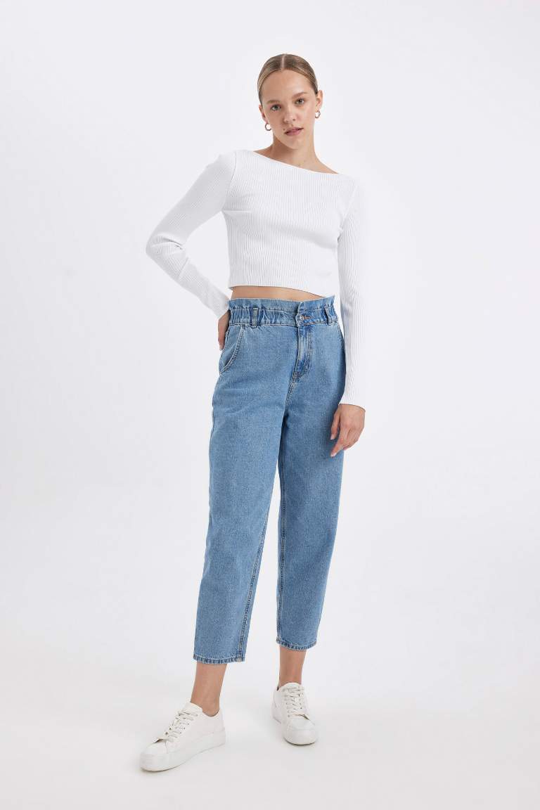 Paperbag High Waist Ankle Washed Jeans