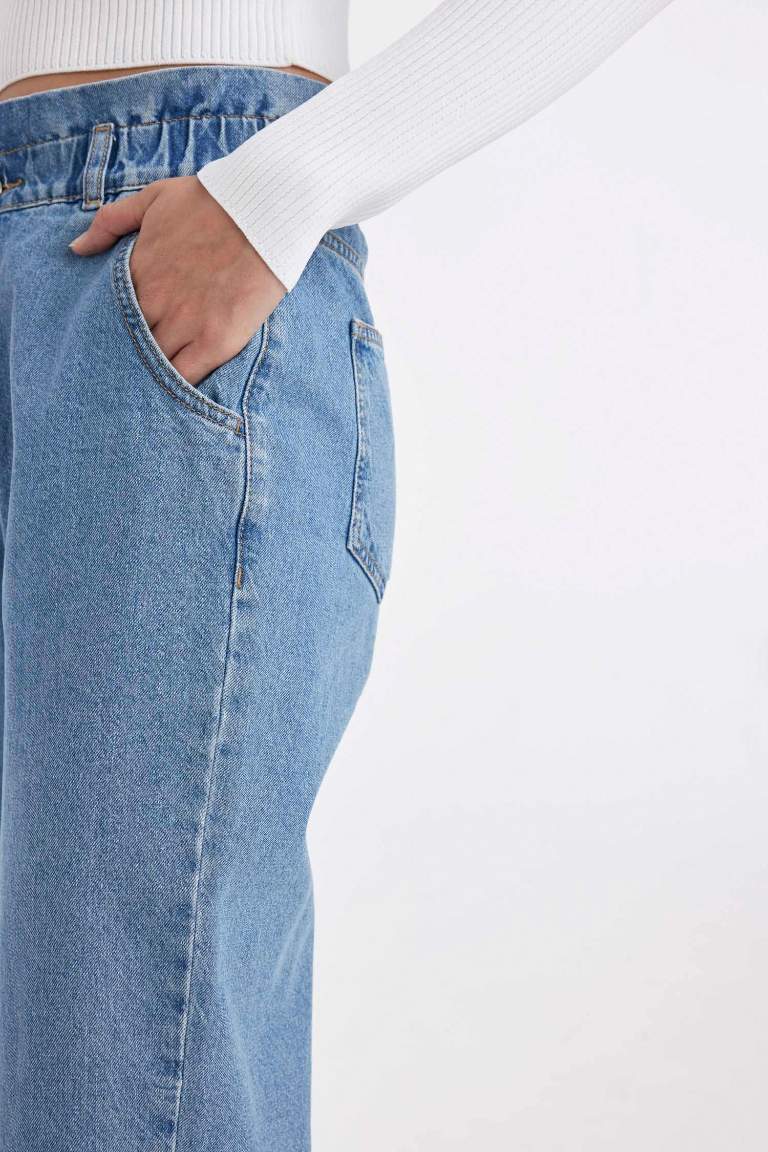 Paperbag High Waist Ankle Washed Jeans