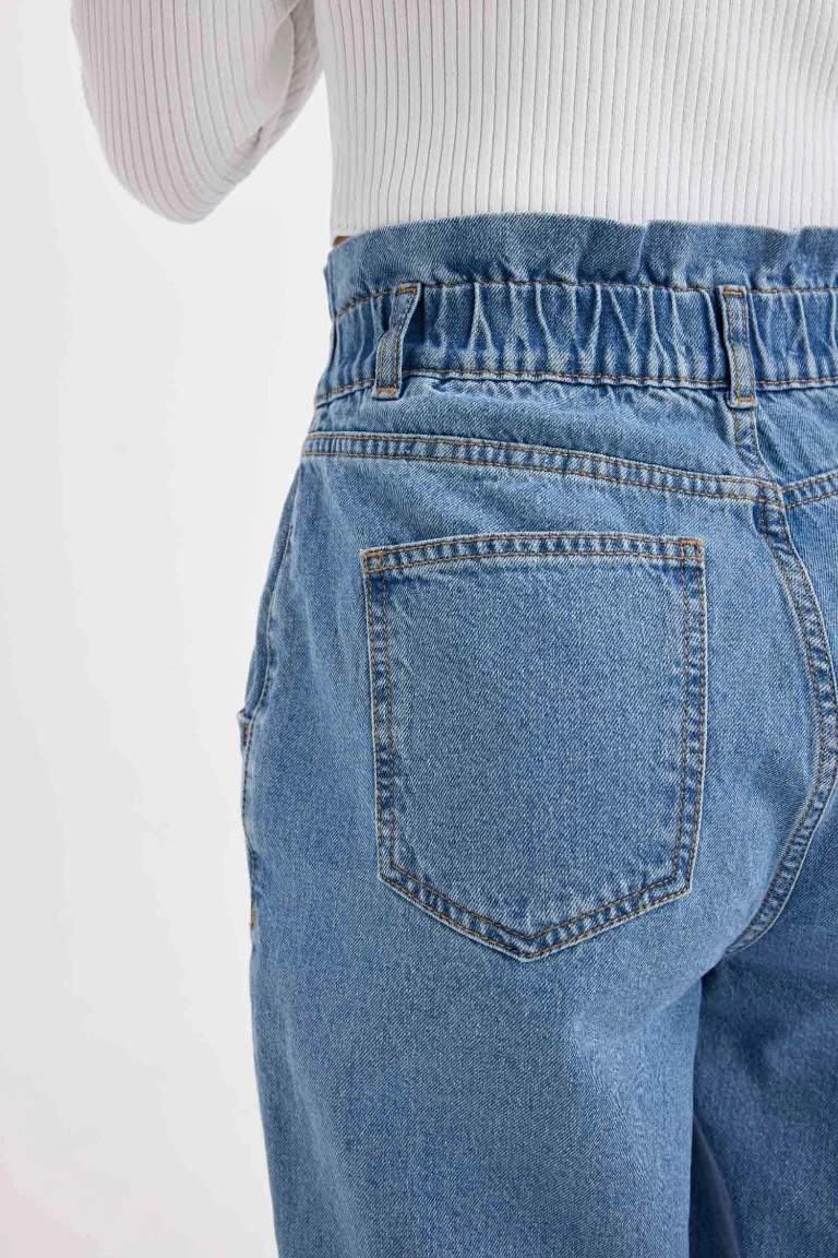 Paperbag High Waist Ankle Washed Jeans