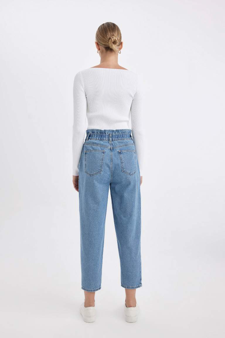 Paperbag High Waist Ankle Washed Jeans