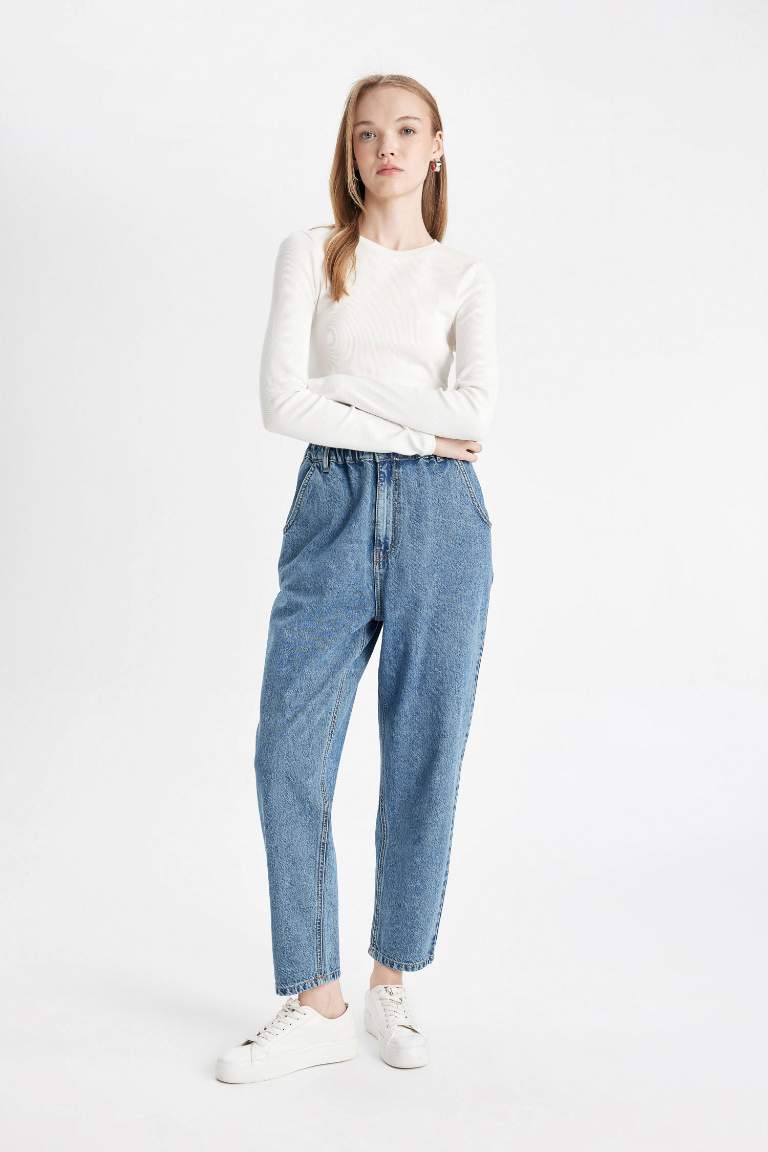 Paperbag High Waist Ankle Length Washed Jeans