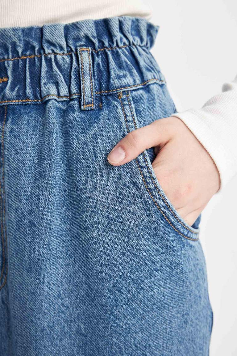 Paperbag High Waist Ankle Length Washed Jeans