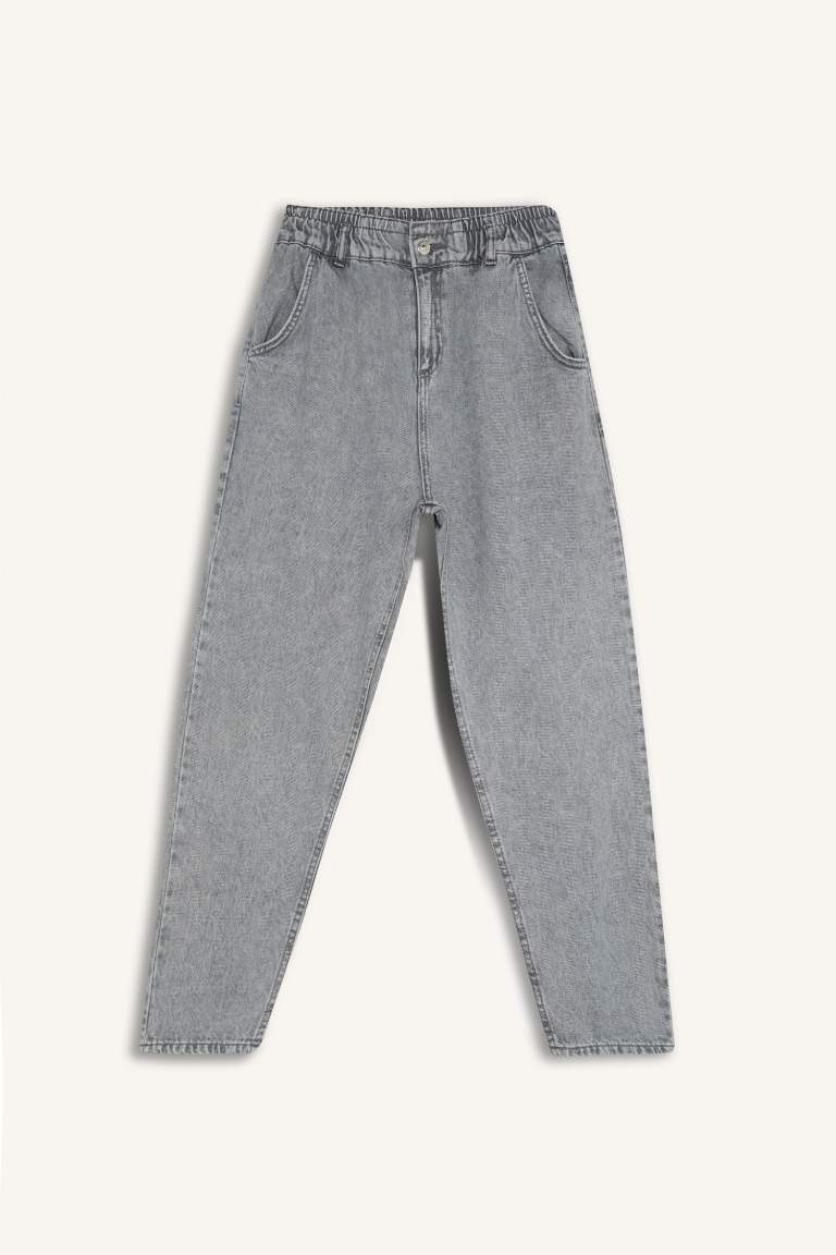 Paperbag High Waist Ankle Length Washed Jeans