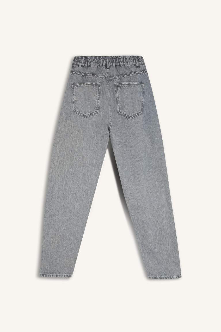 Paperbag High Waist Ankle Length Washed Jeans