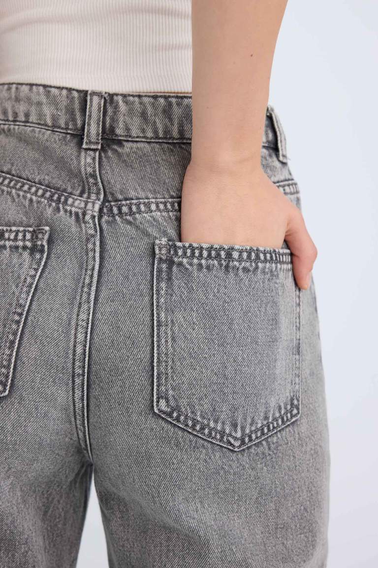 Pantalon Jean large et taille haute délavé Style des années 90