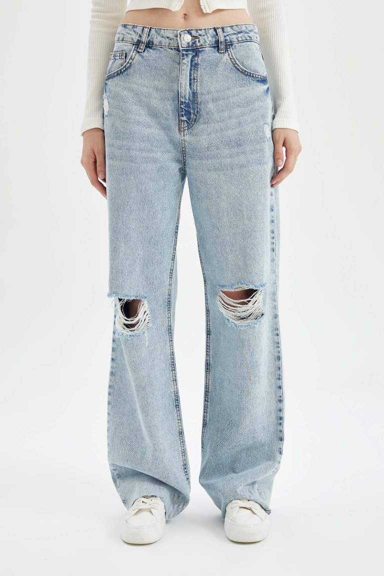 Pantalon Jean taille haute délavé Style des années 90