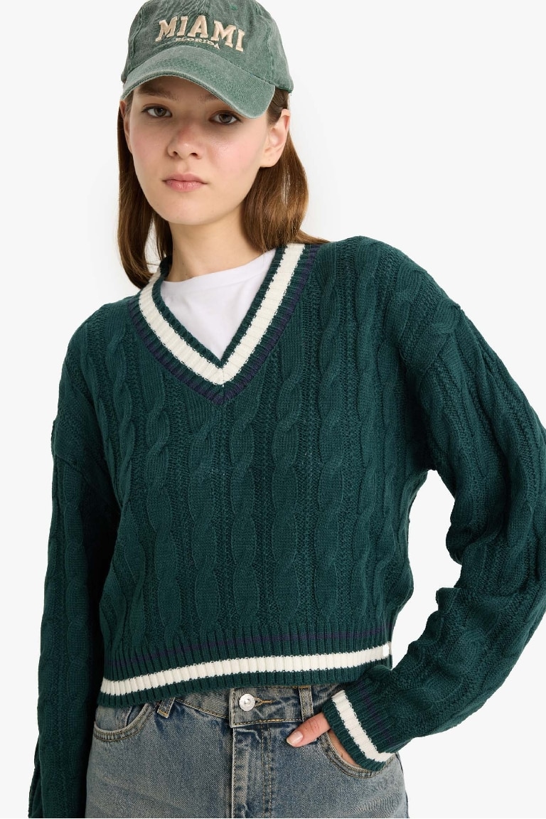 Regular Fit V Neck Knit Pullover