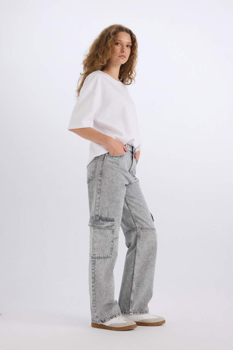 90's Wide Leg Yüksek Bel Düz Paça Uzun Jean Yıkamalı Pantolon