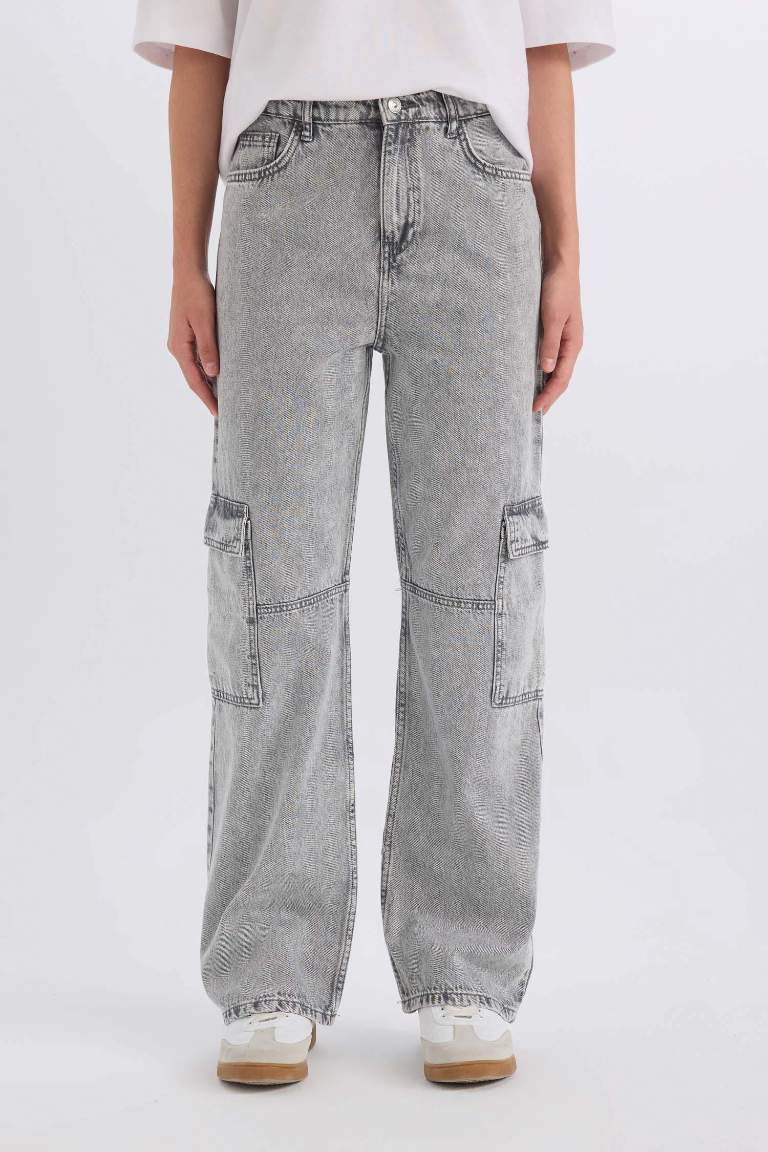 90's Wide Leg Yüksek Bel Düz Paça Uzun Jean Yıkamalı Pantolon