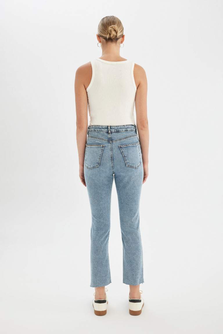 Mary Straight Leg Ripped Detail High Waist Washed Jeans