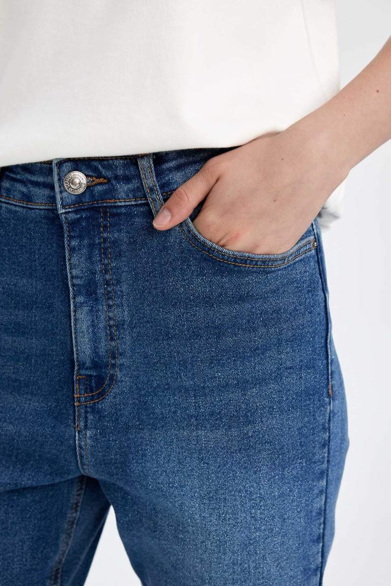 Pantalon Jean taille haute à effet délavé