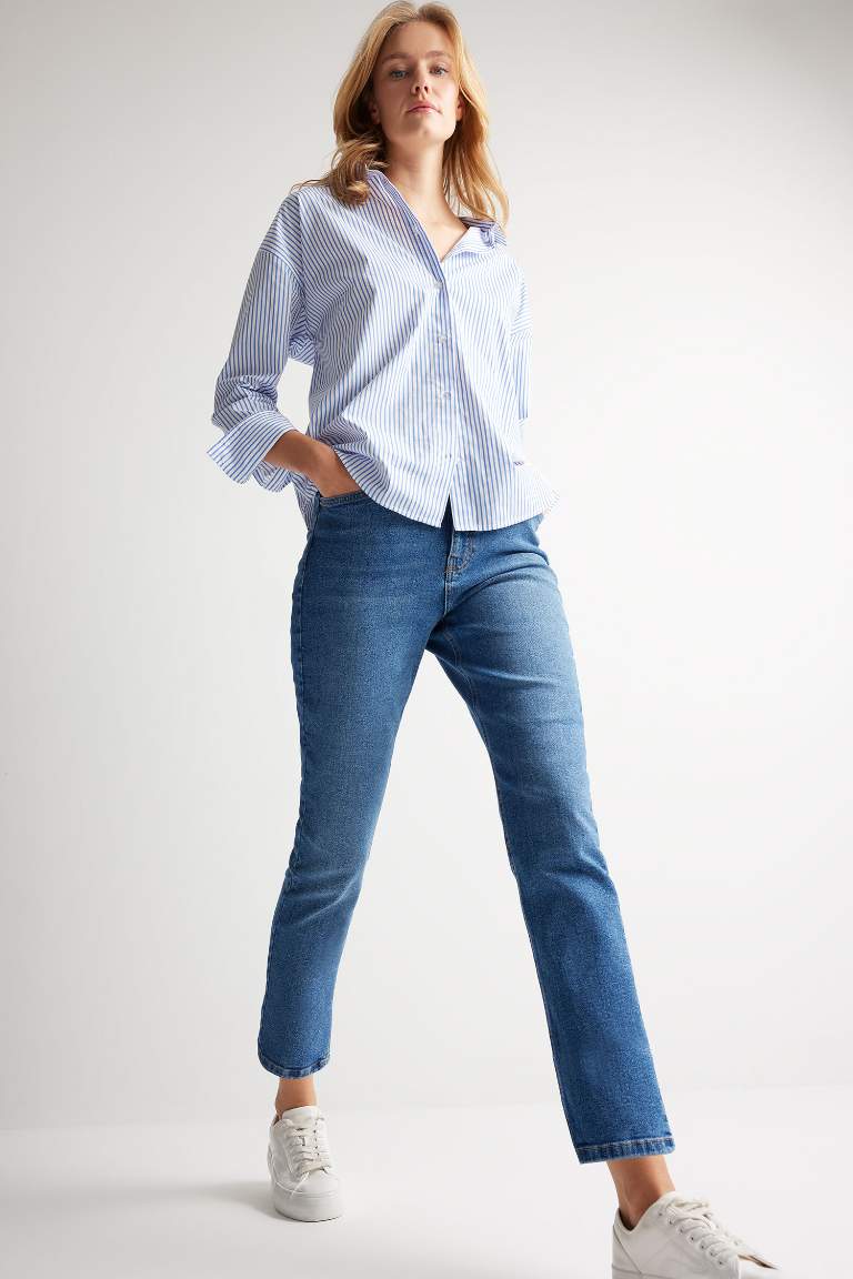 Pantalon Jean taille haute à effet délavé