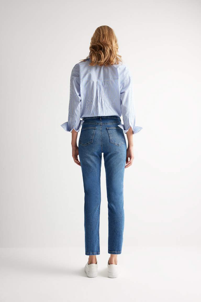 Pantalon Jean taille haute à effet délavé