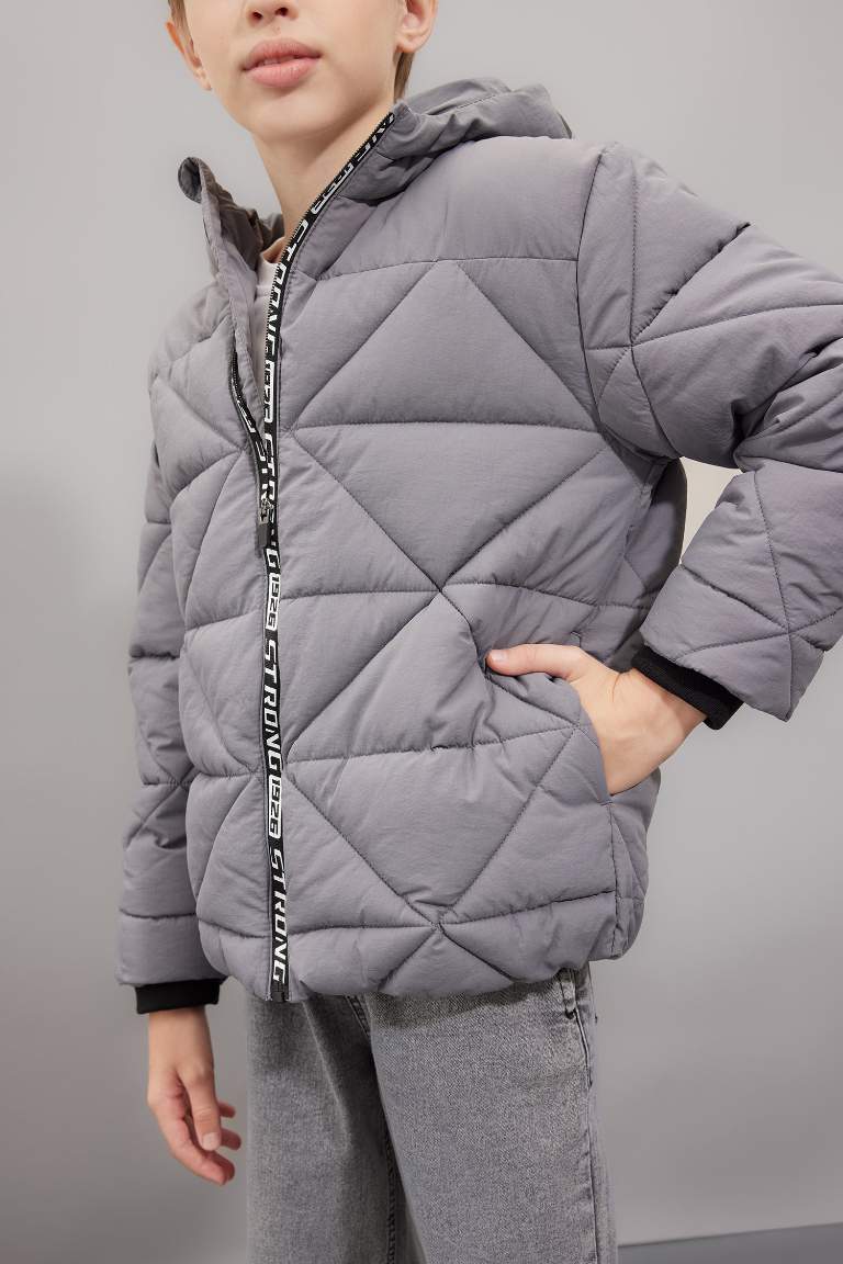 Boy Waterproof Hooded Zippered Puffer Jacket