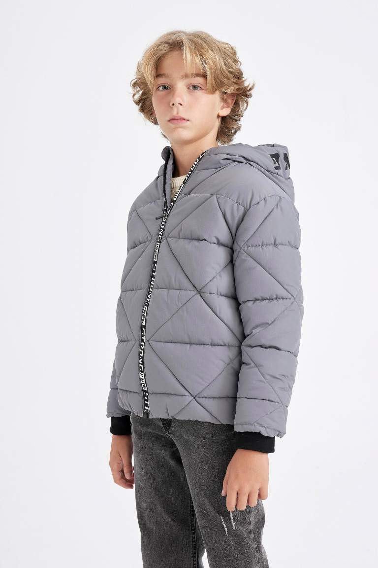 Boy Waterproof Hooded Zippered Puffer Jacket