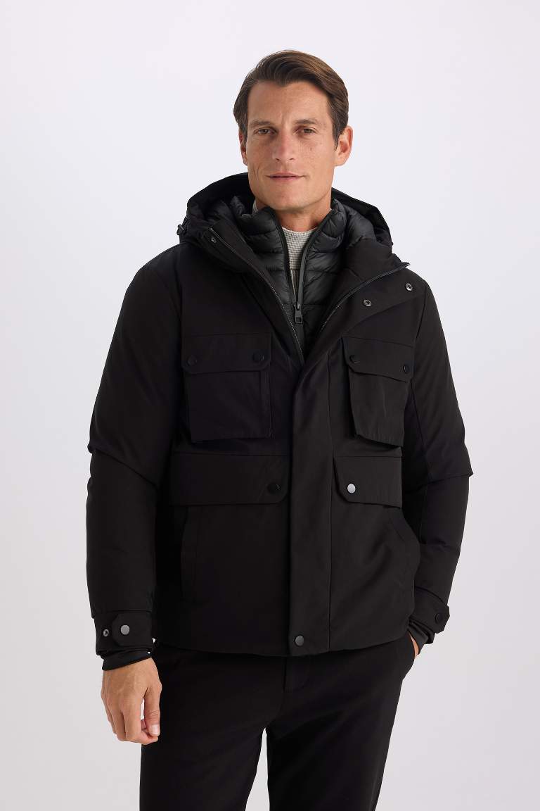 Su İtici Slim Fit Mont Dar Kesim Kapüşonlu Fermuarlı Çıtçıt Kapamalı Cepli