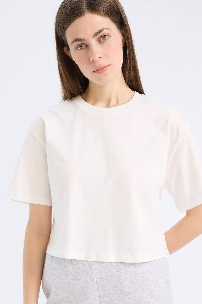 Boxy Fit Crew Neck Basic Cotton T-Shirt