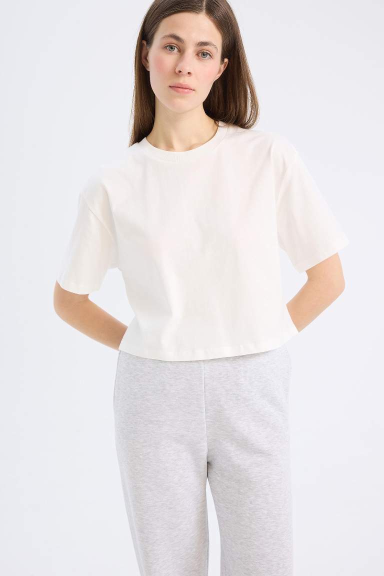 Boxy Fit Crew Neck Basic Cotton T-Shirt