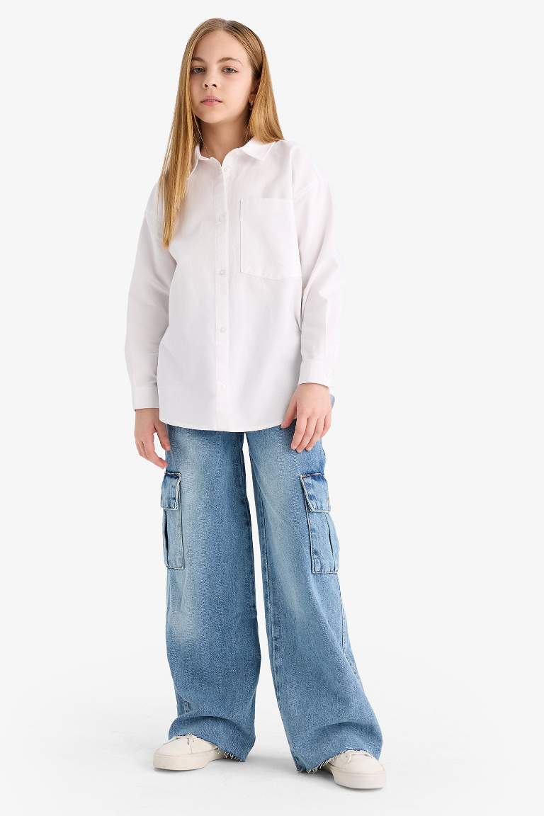 Kız Çocuk Oversize Geniş Kalıp Oxford Uzun Kollu Gömlek