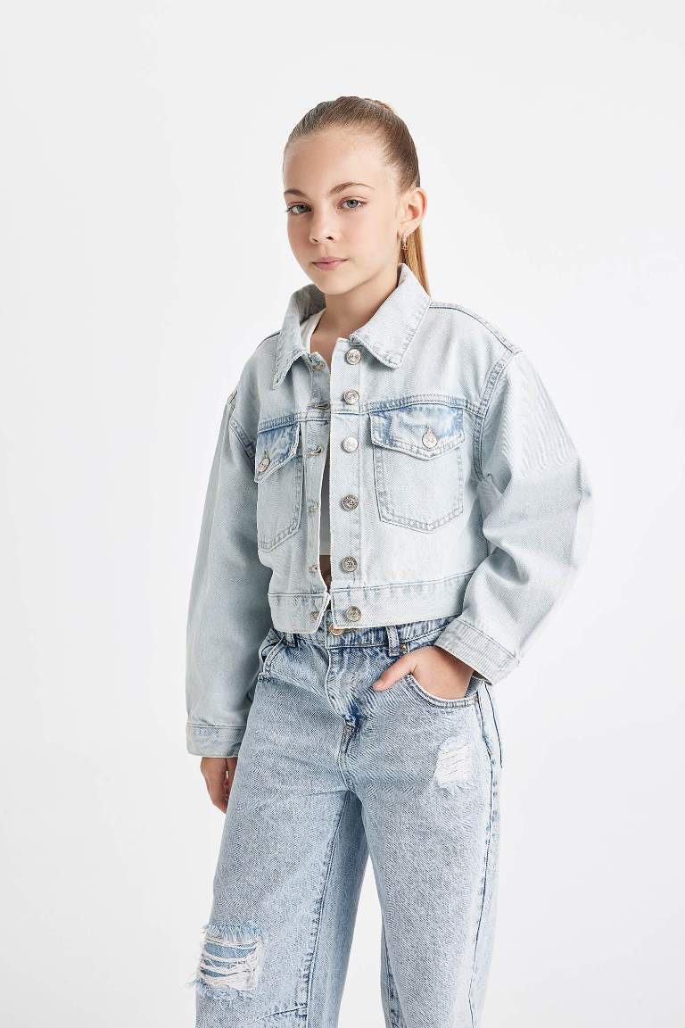 Girl Buttoned Short Jean Jacket