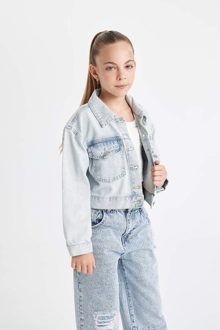 Girl Buttoned Short Jean Jacket