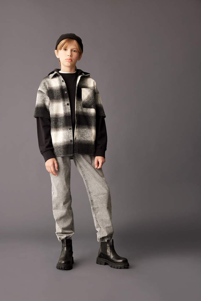 Boy Oversize Fit Hooded Flannel Shirt