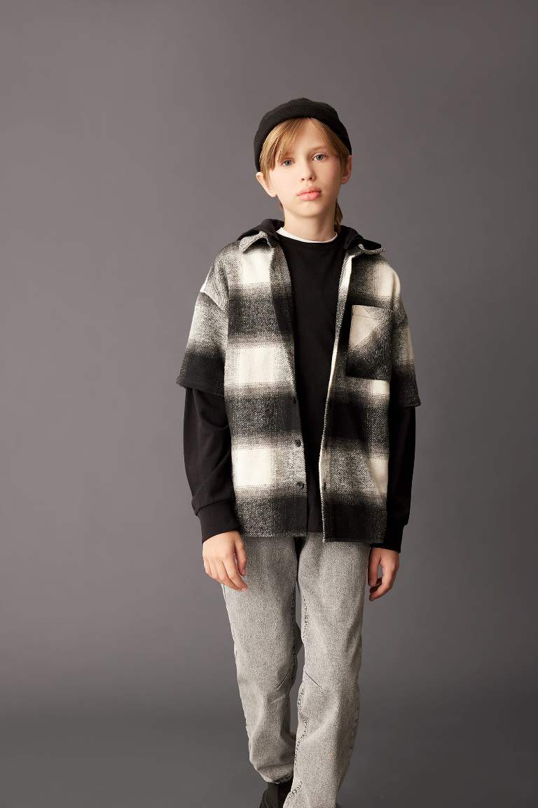 Boy Oversize Fit Hooded Flannel Shirt