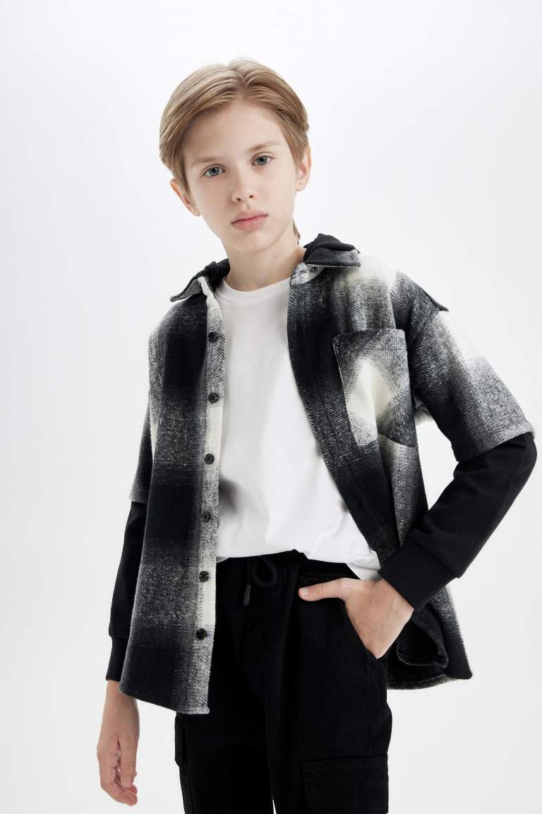 Boy Oversize Fit Hooded Flannel Shirt