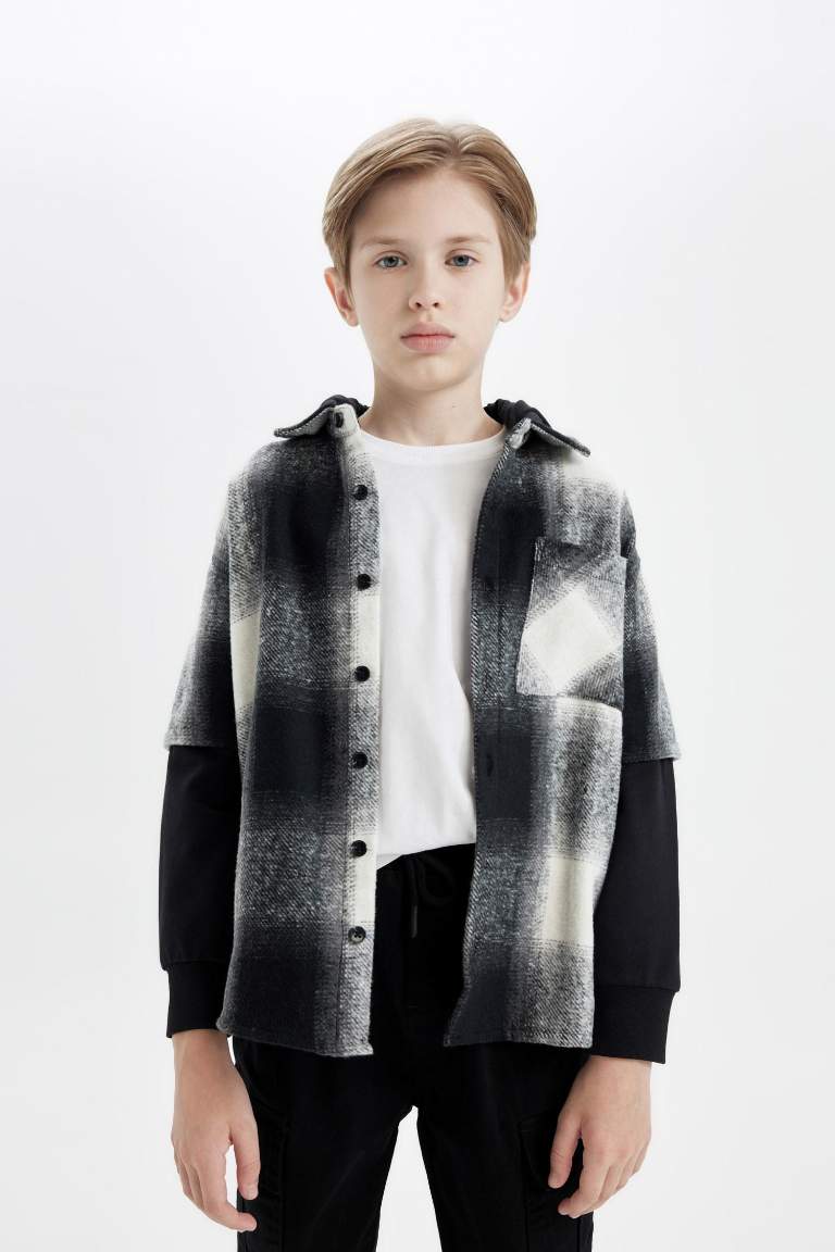 Boy Oversize Fit Hooded Flannel Shirt