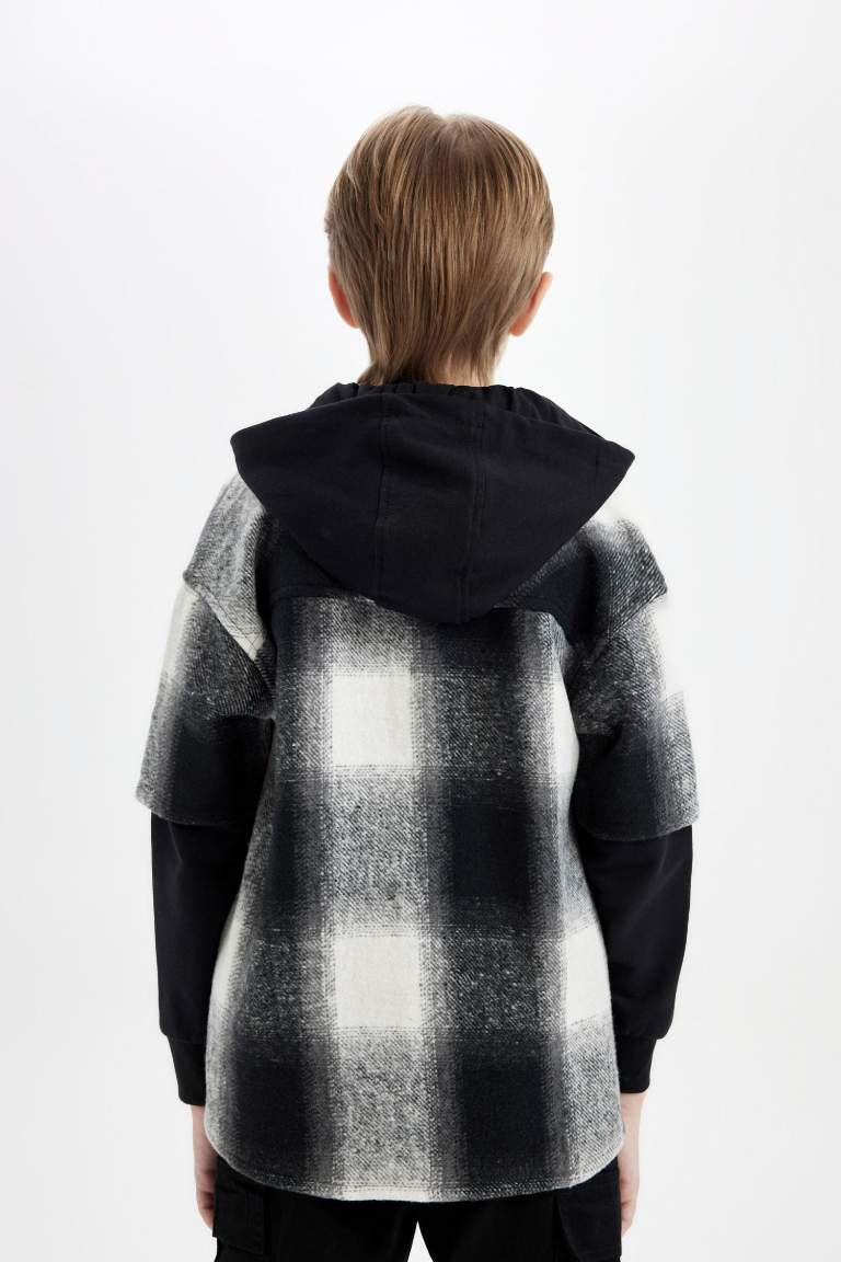 Boy Oversize Fit Hooded Flannel Shirt