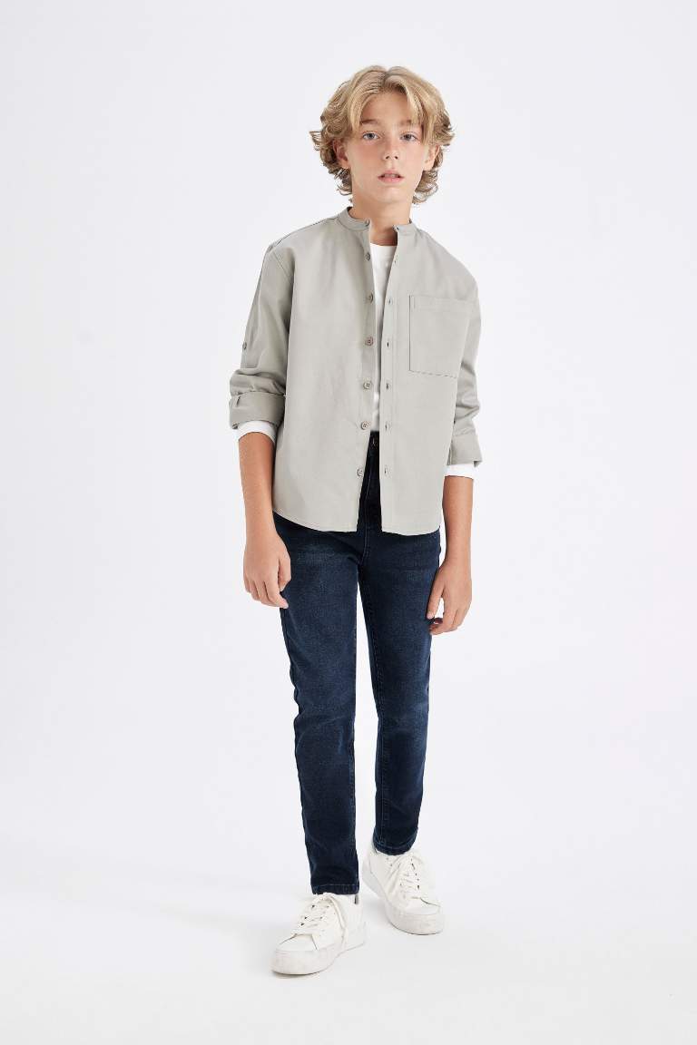 Boy Oversize Fit Stand Collar Twill Shirt