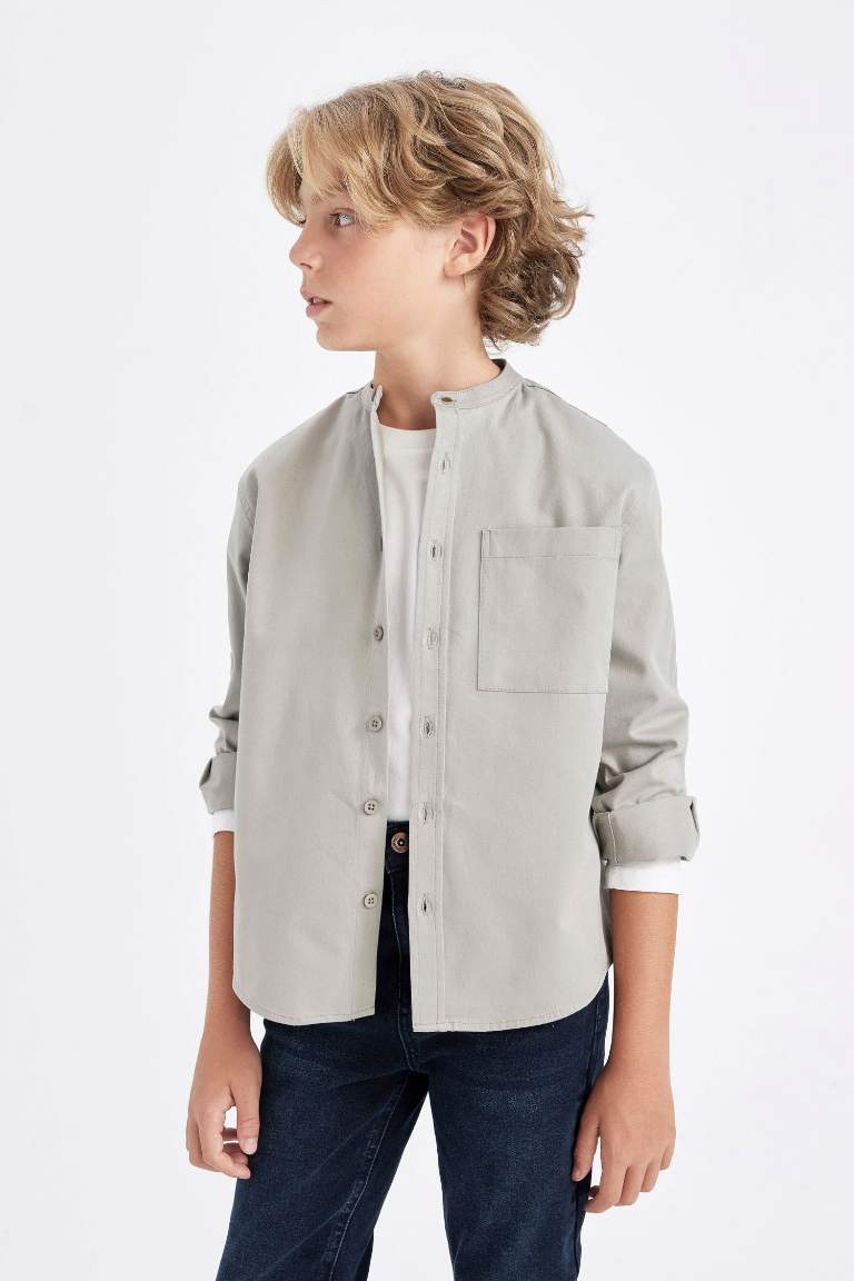 Boy Oversize Fit Stand Collar Twill Shirt