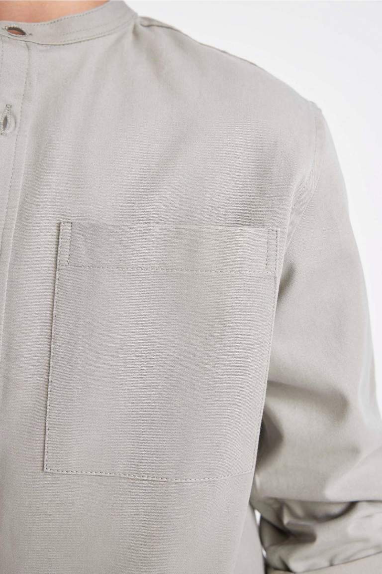 Boy Oversize Fit Stand Collar Twill Shirt