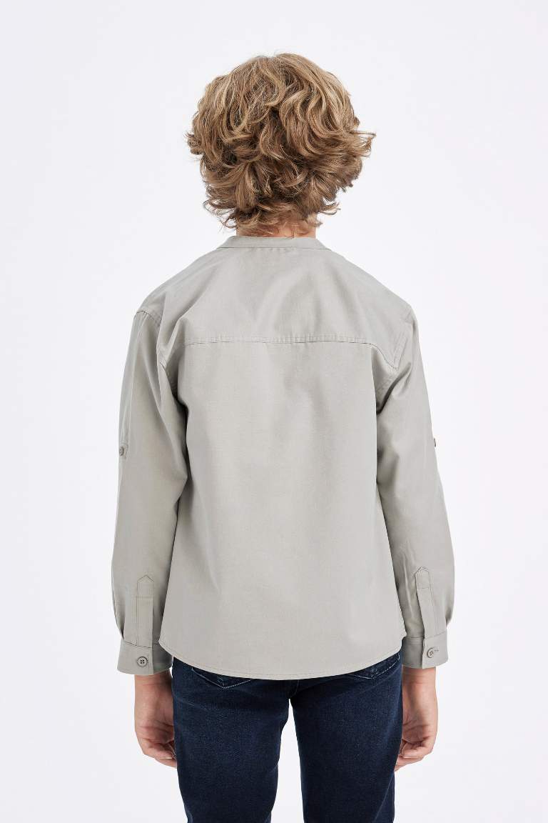 Boy Oversize Fit Stand Collar Twill Shirt