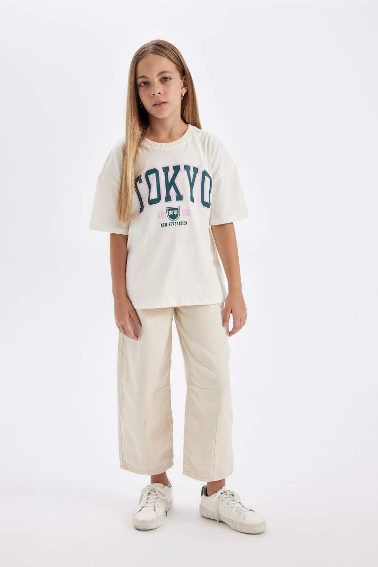 Girl Oversize Fit Crew Neck Printed School T-Shirt