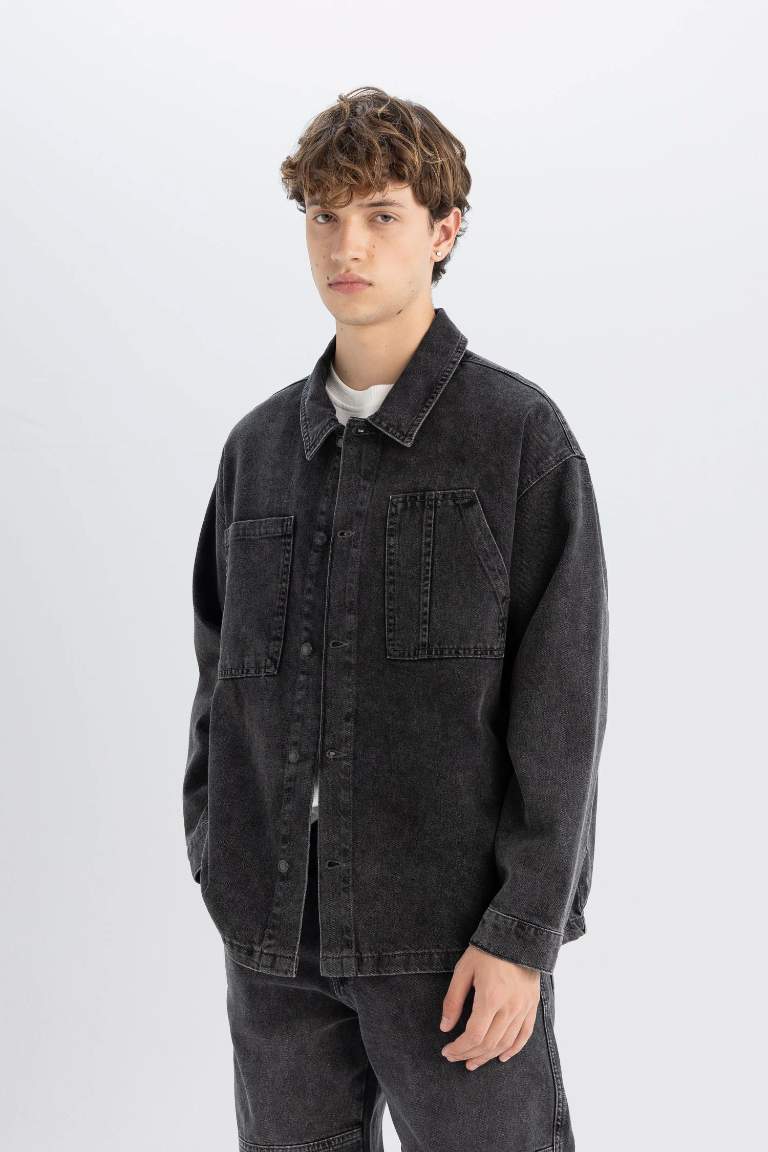 Boy Black Boxy Fit Cotton Basic Denim Shirt Jacket