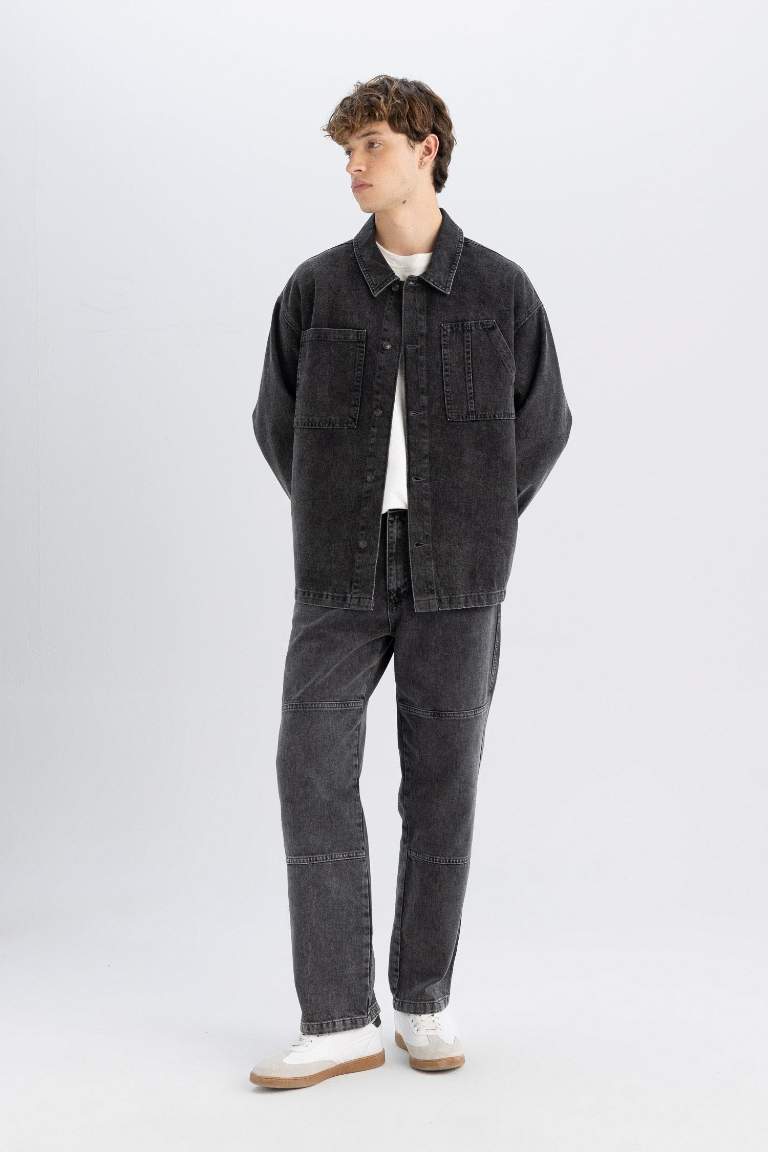 Boy Black Boxy Fit Cotton Basic Denim Shirt Jacket