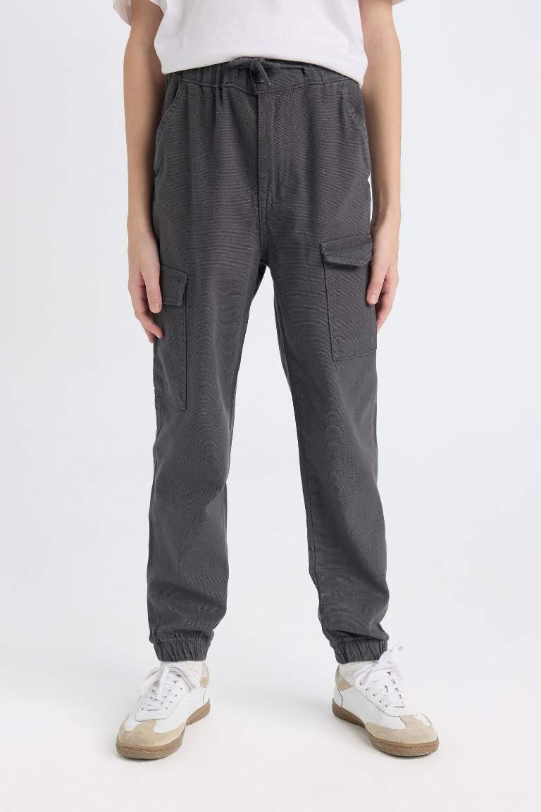 Erkek Çocuk Kargo Cepli Beli Bağcıklı Lastikli Paça Jogger Paça Gabardin Pantolon