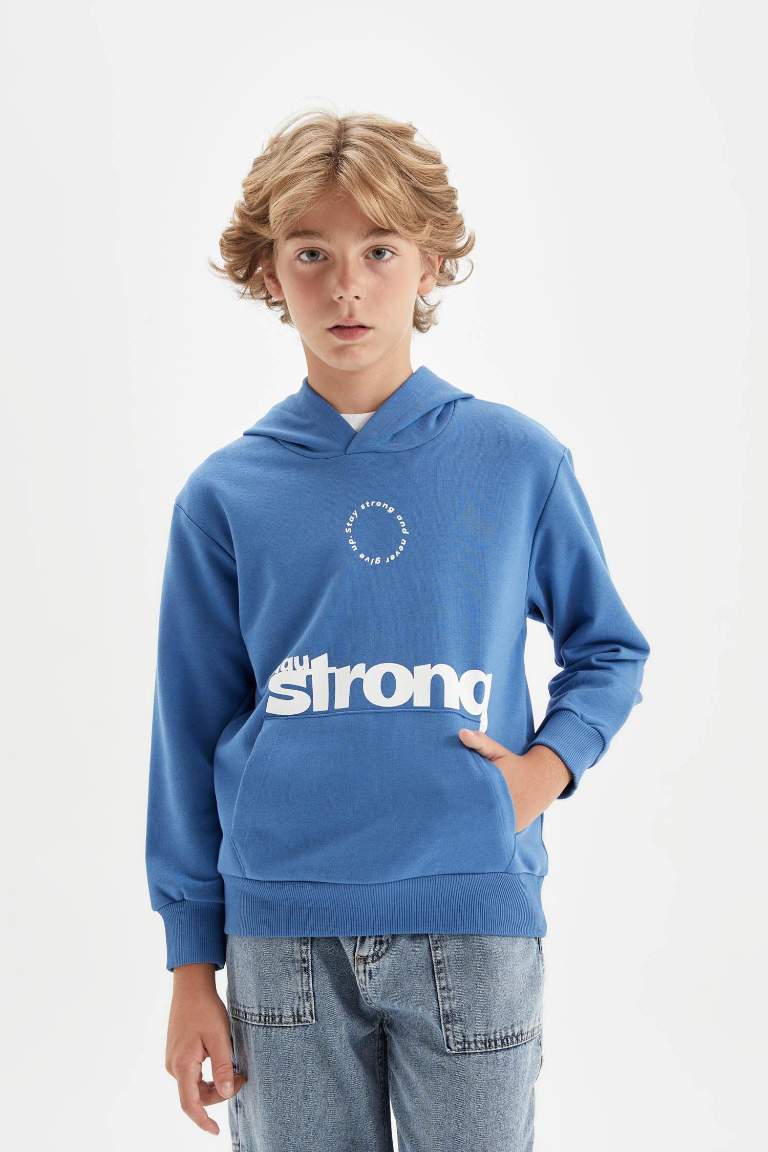 Boy Printed Hooded School Sweatshirt