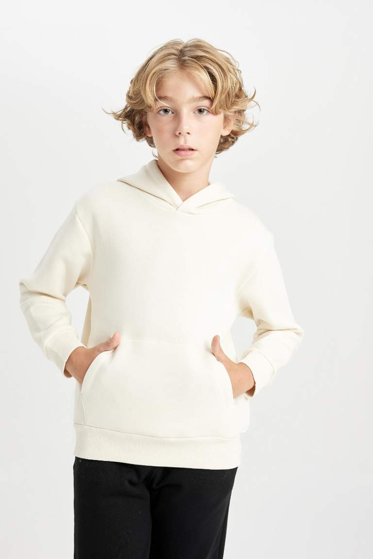 Boy Hooded Thick School Sweatshirt