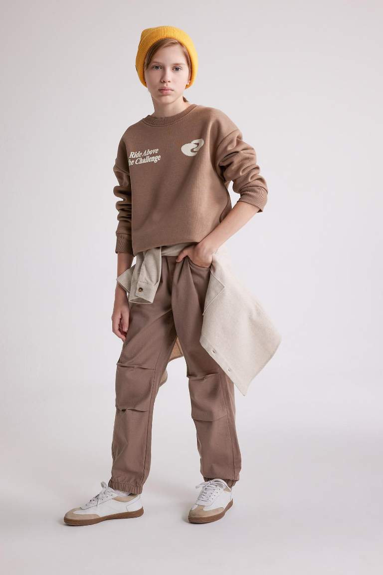 Erkek Çocuk Bağcıklı Beli ve Paçası Lastikli Cepli Jogger Gabardin Pantolon