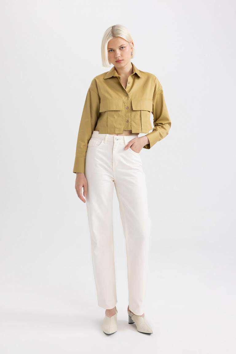 Gabardine Long Sleeve Crop Shirt