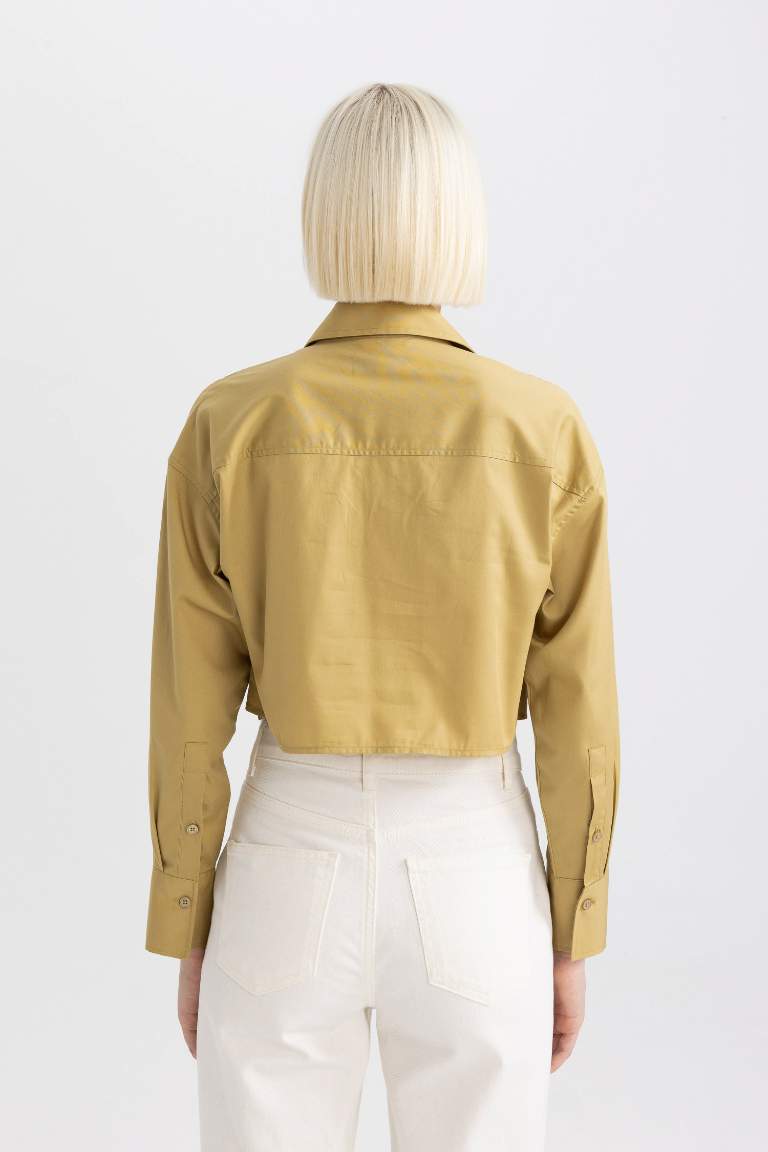 Gabardine Long Sleeve Crop Shirt