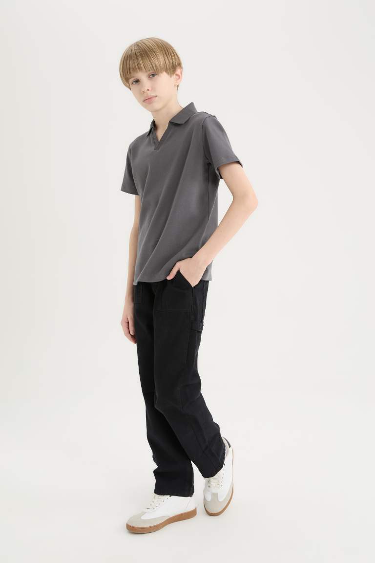 Boy Loose Fit Basic Gabardine Black Cargo Pants